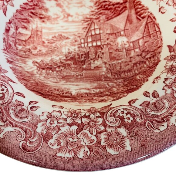 Vintage Johnson Brothers Dinner Plate 8 3/4" Coaching Scenes Red & White Transfe - Picture 4 of 8